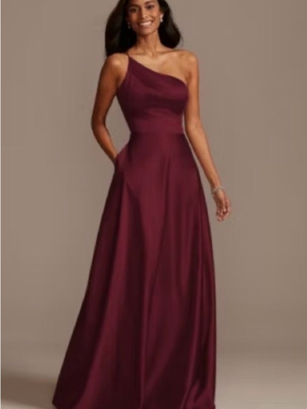 One-Shoulder Wine Gown